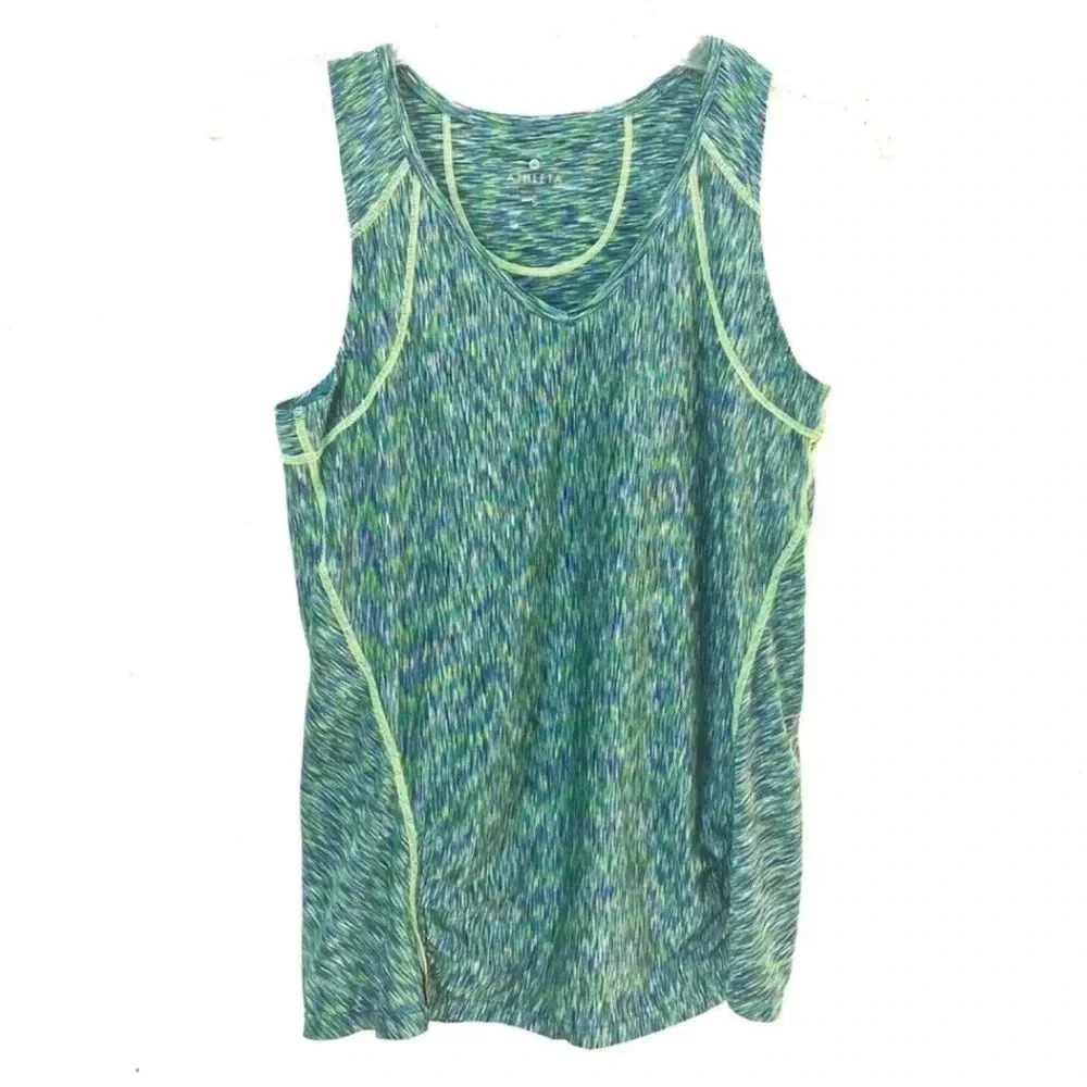 Athleta Womens Pop Space Dye Tank Top Sz Small Green Blue V-Neck MD - Picture 1 of 4